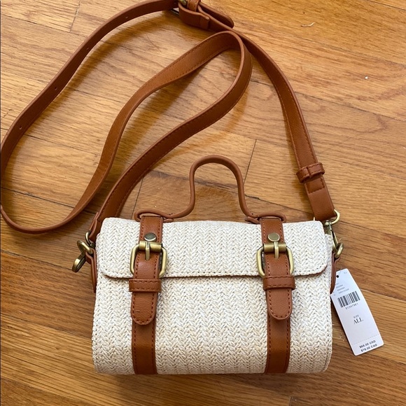 Anthropologie Cream and Tan Crossbody Bag with Leather Accents - Picture 1 of 1